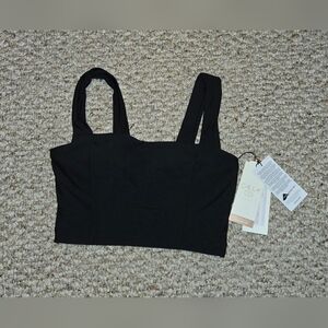 NWT CALIA Wide Shoulder Strap Long Line Swim Top Pure Black WSA23206 Women's